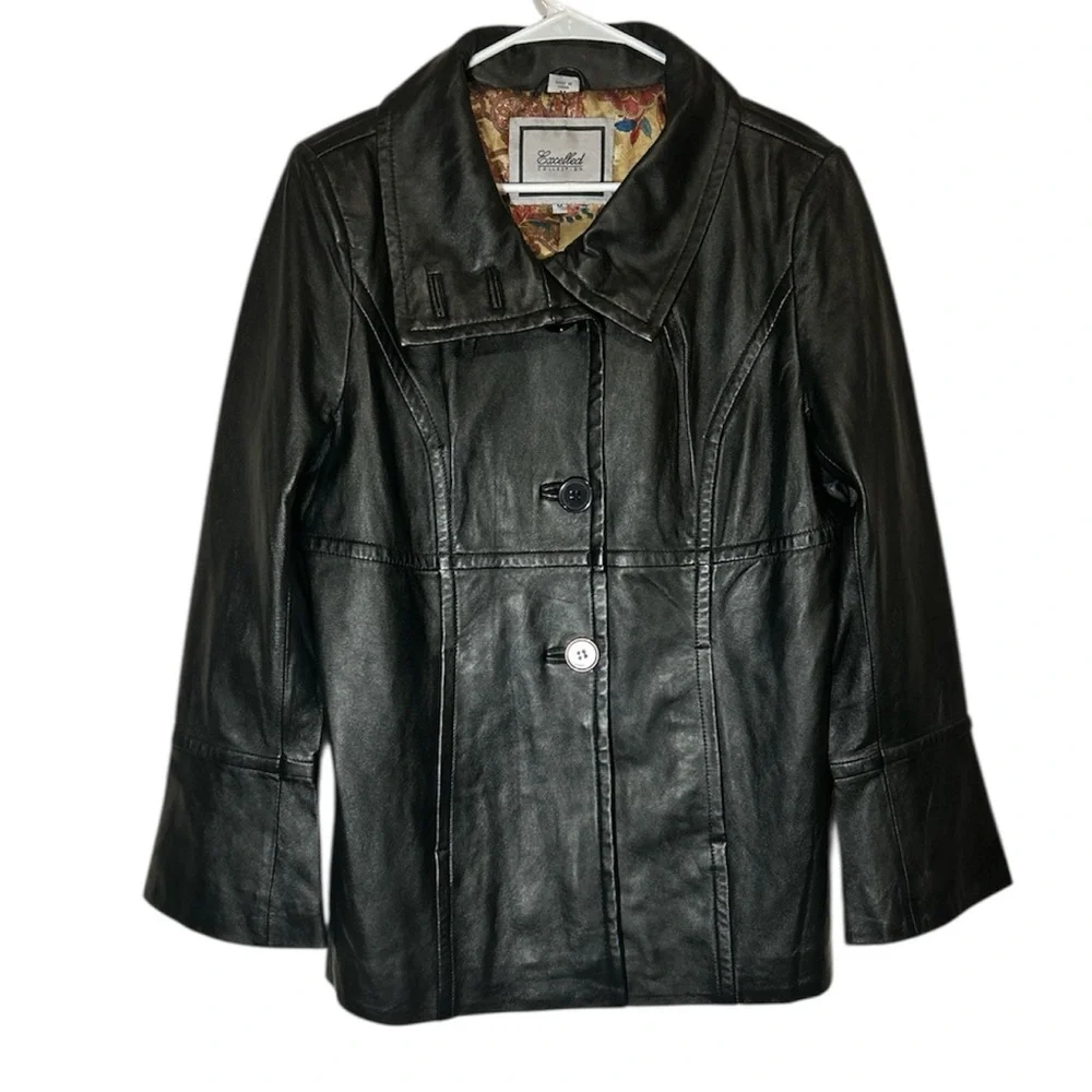 EXCELLED COLLECTION Black Authentic Leather Women Jacket Size Medium - Picture 3 of 9